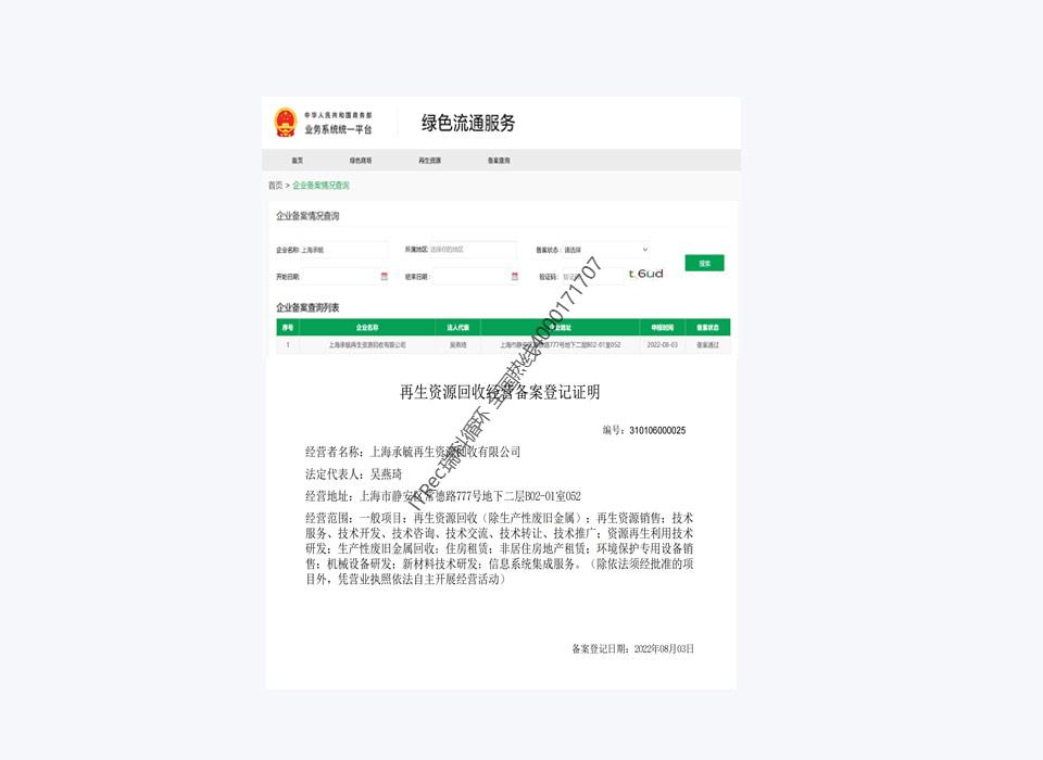 Certificate by the Ministry of Commerce